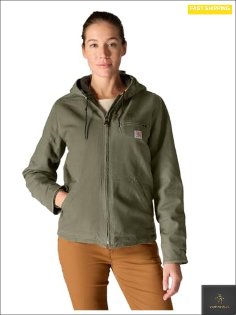 Women's Sherpa-Lined Washed Duck Jacket with Hood